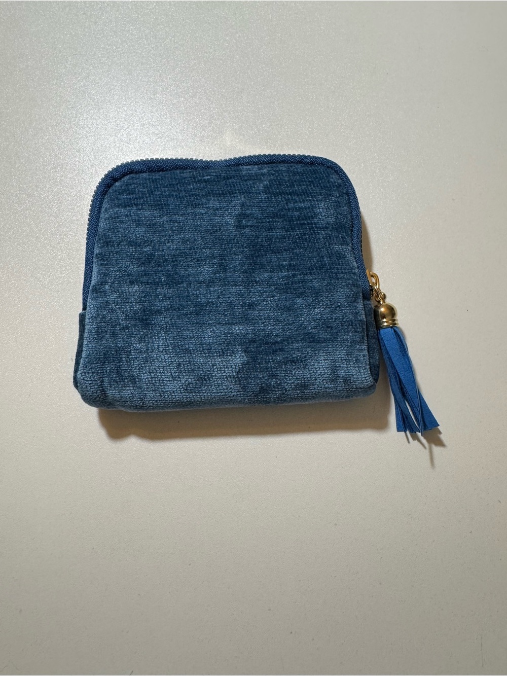 Blue Velvet Zip Pouch with Tassel
